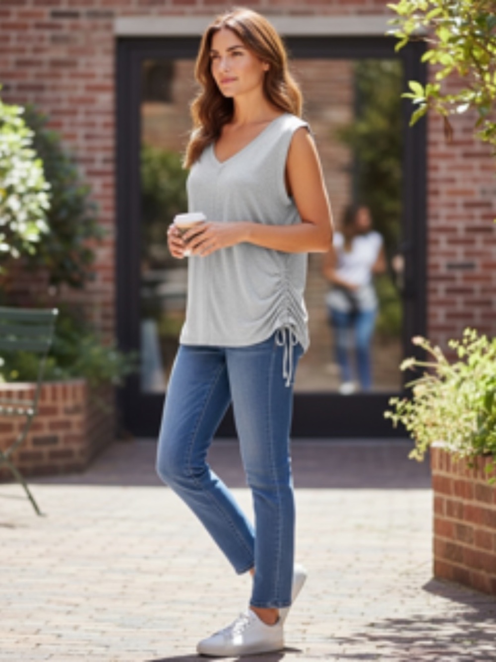 NWT The Sweatshirt Project Sleeveless V-Neck with Bungee/Rcged Side Tie Size L
